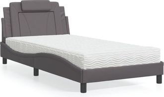 vidaXL Cama Con Colch&oacute;n Cuero Sint&eacute;tico Gris 100x200 Cm Vidaxl