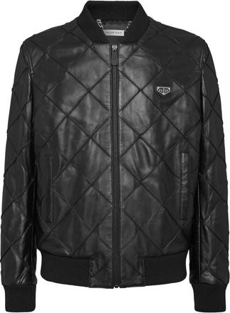 Philipp Plein Leather Bomber LS - Heren - Leren en Su&egrave;de Jassen - Zwart - S - Leer - Jassen