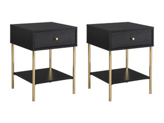 Pascal Morabito Conjunto de 2 mesitas de noche con 1 caj&oacute;n - MDF y metal - Negro y dorado - MILAVIA de Pascal Morabito