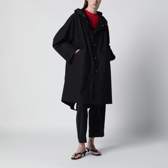 Jil Sander Mid-length hooded parka in waterproof cotton, black