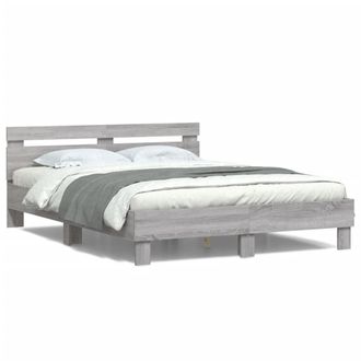 Berkfield Home Bed Frame with LED without Mattress Grey Sonoma 140x200 cm