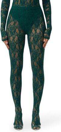 Naked Wardrobe Lace Closed Toe Leggings in Pine Green at Nordstrom, Size X-Small