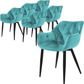 ML Design Ml-design - Set 6x Sillas De Comedor Con Respaldo Y Reposabrazos Asiento Turquesa(petrol) Tapizado Con Funda De Terciopelo Patas De Metal Sill&oacute;n Dise&ntilde;