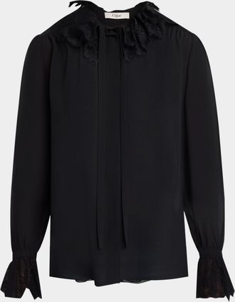 Chloé Lace-Trimmed Silk Georgette Blouse