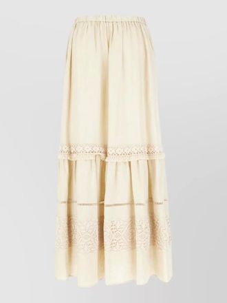 Max Mara linen skirt tiered design lace detail