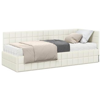 vidaXL Estructura De Cama Esquina Con Colch&oacute;n 2 Pcs Crema Terciopelo Vidaxl