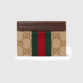 Gucci GG Card Case With Web, Beige, GG Canvas