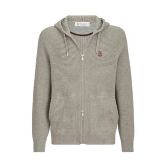 Brunello Cucinelli Cashmere Sweatshirt-Style Cardigan - Heren - Truien - Beige - Maat: XL Kasjmier