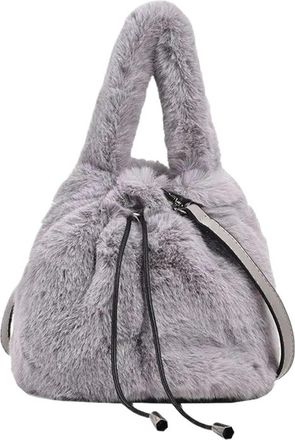 Generic Womens Plush Bags Plush Single Shoulder Bag Versatile Small Bucket Handbag Womens Autumn Winter(Grey)