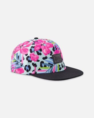 Deux par Deux Flat Brim Floral and Leopard Print Cap in Blue Floral And Leopard Print at Nordstrom, Size 12-24 M