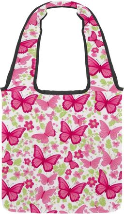 Generic Aesthetic Butterfly Reversible Canvas Shoulder Tote - Double-Sided Print, 12oz Cotton, 27cm Drop, Fold-Flat Bag for Travel, Shopping, Street Outings