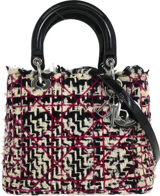 Dior Lady Dior Chain Cannage Tweed Purple,Beige,Black Tweed,Patent_Leather Handbag (Pre-Owned)