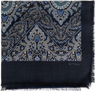 Etro Wollen sjaal met paisley- en ruitmotief - Heren - Sjaals - Blauw - ONE Size - Wol - Accessoires