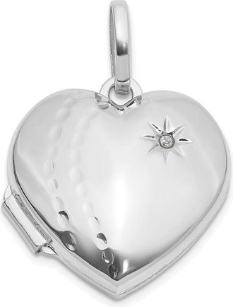 Diamond2Deal 14k White Gold Polished and Textured Diamond 18mm Heart Locket
