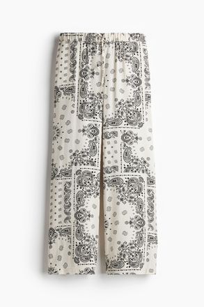 H&M Weite Hose mit Kordelzug - Cremefarben/Paisleymuster