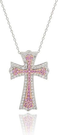 Suzy Levian Two-Tone Pavé Pink & White Sapphire Cross Pendant Necklace at Nordstrom Rack, Size 18