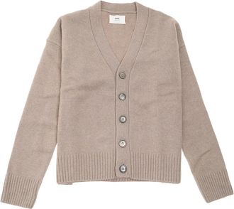 Ami Cardigans, male, Beige, M, Wool Cashmere Cardigan Elbow Patches Beige