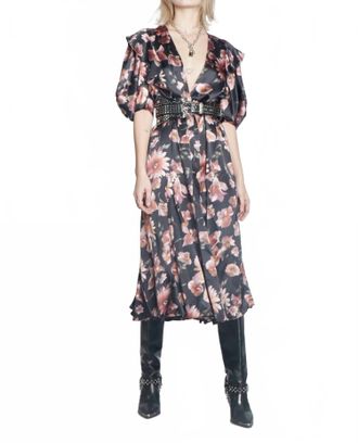The Kooples Floral Puff-Sleeve Dress In Black