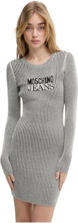Moschino Gebreide Jurk met Patroon - Dames - Kleedjes - Grijs - XS - Leer - Kleedjes