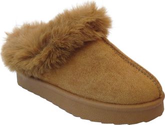 Generic Girls Kids Faux Fur Lined Slip On Comfy Warm Winter Slippers Mules Shoes Size (Camel, UK Footwear Size System, Little Kid, Women, Numeric, Medium, 11)