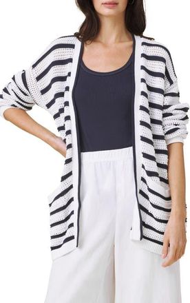 Splendid Beckham Stripe Open Cardigan in White/Navy at Nordstrom, Size X-Small