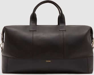 Reiss Dark Brown Micro-grain Leather Weekend Bag