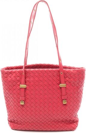 Bottega Veneta Red Color Leather Handbag Tote Bag (Pre-Owned)