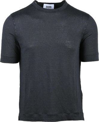 Alpha Studio Grey Linen Elastane T-shirt