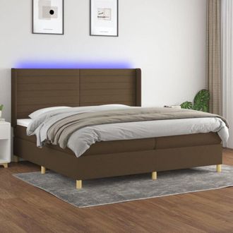 vidaXL Vidaxl - Cama Box Spring Colch&oacute;n Luces Led Tela Marr&oacute;n Oscuro 200x200 Cm