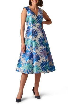 Adrianna Papell Metallic Jacquard Sleeveless Midi Dress in Blue Multi at Nordstrom, Size 10