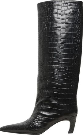 Cesare Gaspari Croc Queen Knielaarzen - Dames - Laarzen met Hak - Zwart - 41 EU - Leer - Schoenen