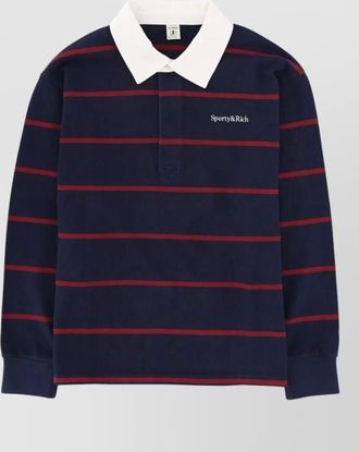 Sporty & Rich logo long sleeve polo striped collar