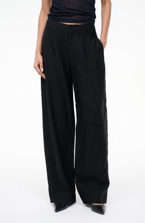 Staud Pierre Pleated Wool Blend Wide Leg Pants in Black at Nordstrom, Size 2