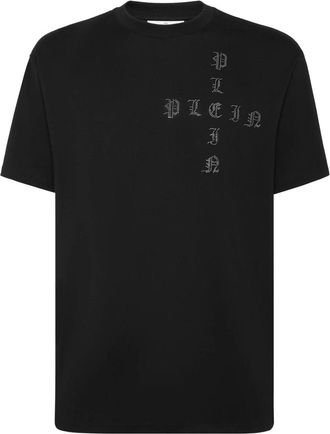 Philipp Plein Tops, Heren, Zwart, 4Xl, Katoen, T-Shirt Ronde Hals Gothic Plein met Kristallen