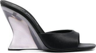 Sergio Rossi x Evangelie Smyrniotaki sculpted-wedge sandals - women - Silk/Kid Leather/Silk/Leather - 37.5 - Black