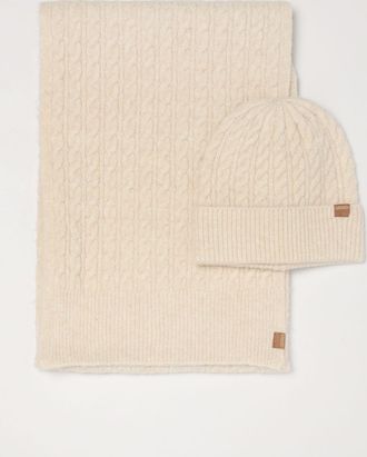 Liu Jo Two-Piece Woven Knit Ribbed Hat and Scarf Set