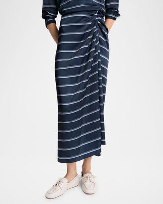 Vince Gathered Rugby Stripe Midi Skirt