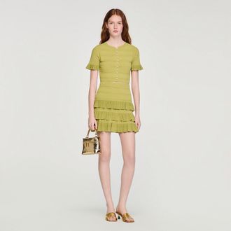 Sandro Cropped ruffled-sleeve cardigan