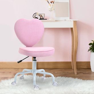 STILVORA Sedia Da Ufficio Con Schienale A Forma Di Cuore, Altezza Regolabile, Rivestimento Effetto Lino Rosa