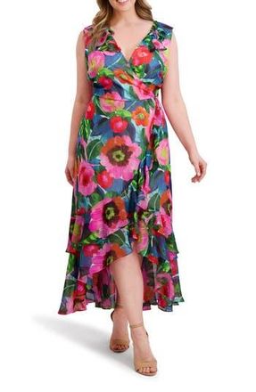Kensie Print Ruffle High-Low Midi Dress in Multi at Nordstrom Rack, Size 1X