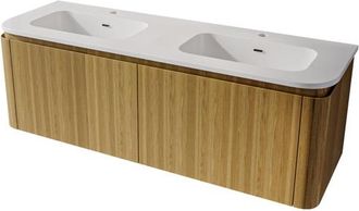 Royal Plaza Terra Badkamermeubelset - 140x47x46cm - keramische wastafel wit glans - 2 wasbakken - 2 kraangaten - 4 lades - sandwood (licht eiken)