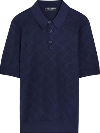 Dolce & Gabbana Logo-jacquard Silk Polo Shirt - Blue - 52 (IT52 / XL)