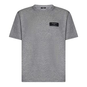 Balmain T-Shirts, male, Gray, M, Cotton Crewneck T-Shirt