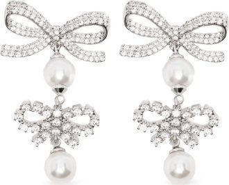 Self Portrait Oorbellen met parel en dubbele strik - Zilver