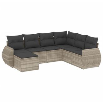 vidaXL Set De Sof&aacute;s De Jard&iacute;n 7 Pzas Con Cojines Rat&aacute;n Pe Gris Claro Vidaxl