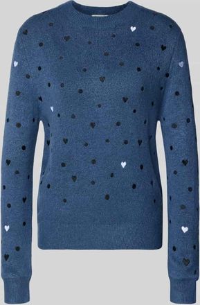 Tom Tailor Denim Regular Fit Strickpullover mit Stickereien in Dunkelblau Melange, Größe XXL