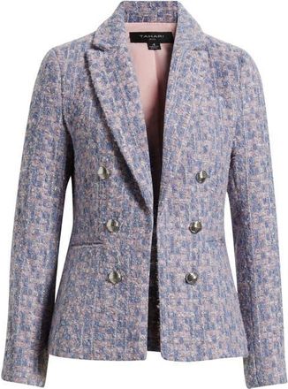 Tahari by ASL Metallic Faux Double Breasted Tweed Jacket in Blue Rose Silver at Nordstrom, Size 12