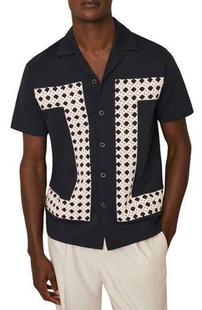 Reiss Cadore Overlay Detail Camp Shirt in Navy at Nordstrom Rack, Size Medium