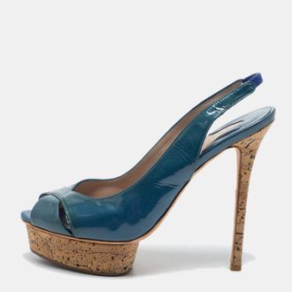 Le Silla Blue Patent Leather Slingback Sandals