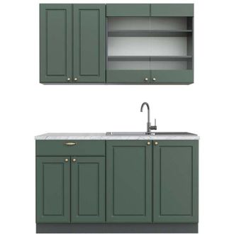 Vicco Cocina Para Solteros Fame-line, Verde-dorado Casa De Campo/antracita, 140 Cm, Et M&aacute;rmol